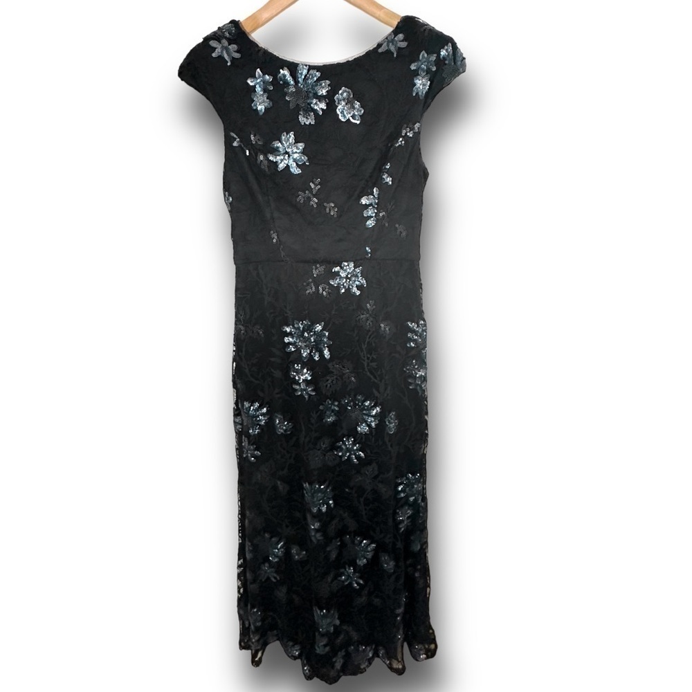 Vintage Vera Wang lace overlay gown. Sea blue sequin detail. Size 8